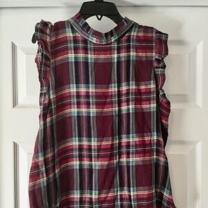 Sleeveless  Flowy burgundy plaid top - Loft - new with tags
